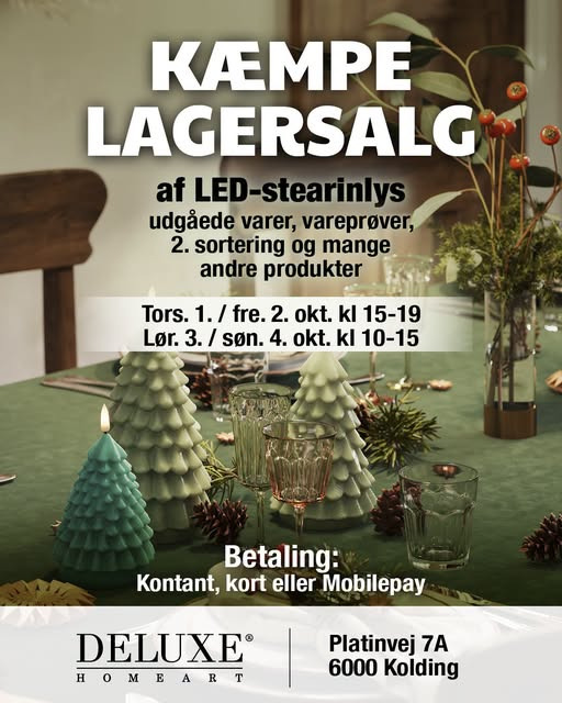 Lagersalg.com annoncerer lagersalg hos DeluxeHomeart i Kolding med 4 lys for 100 kr.