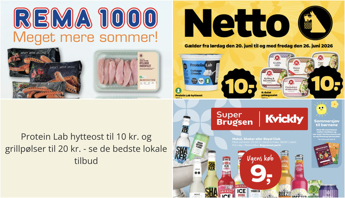 Protein Lab hytteost til 10 kr. og grillpølser til 20 kr. - se de bedste lokale tilbud