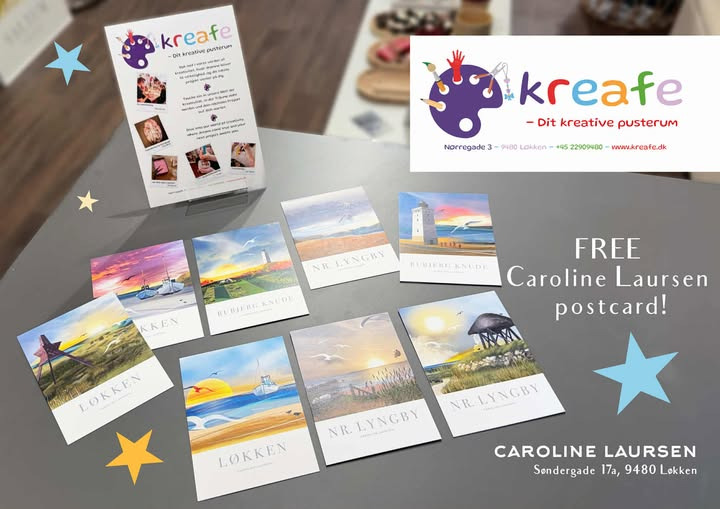 Kreafe tilbyder gratis postkort i Løkken for februarferiegæster