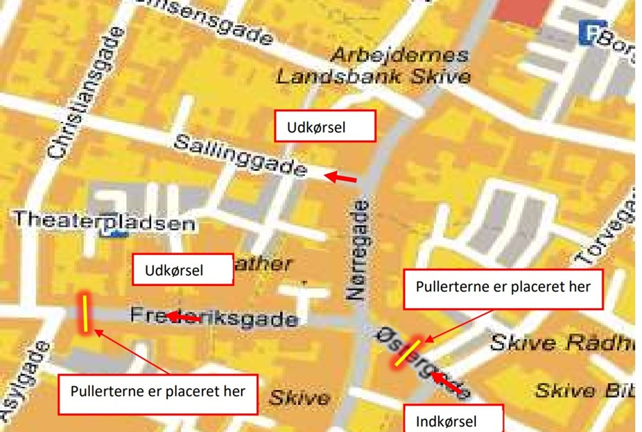 Pullerter i gågaden i Skive