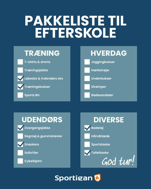 Sportigan Hadsund hjælper med pakkeliste til efterskolelivet