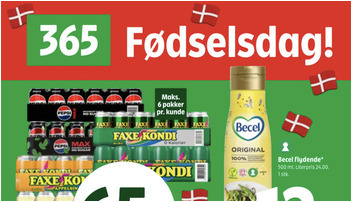 Faxekondi eller Pepsi Max til 65 kr. og Becel flydende til kun 12 kr. hos Coop365