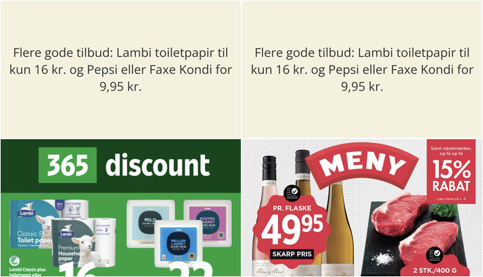Flere gode tilbud: Lambi toiletpapir til kun 16 kr. og Pepsi eller Faxe Kondi for 9,95 kr.