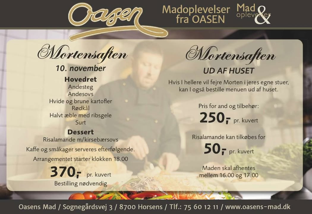 Oasen tilbyder klassisk andesteg og risalamande til Mortensaften