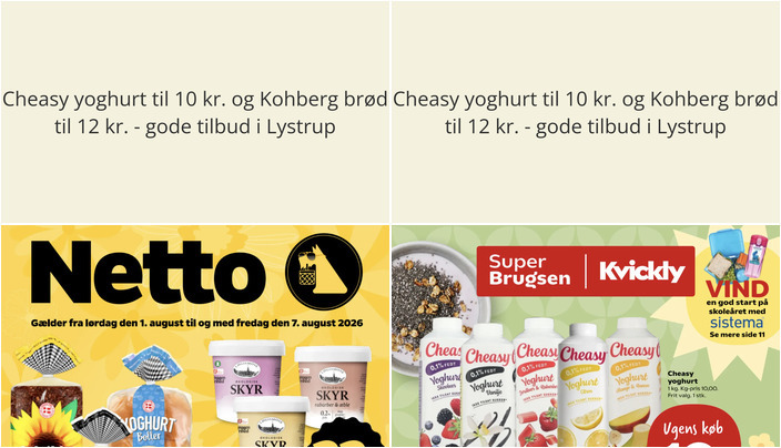 Cheasy yoghurt til 10 kr. og Kohberg brød til 12 kr. - gode tilbud i Lystrup