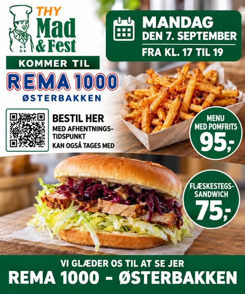 Rema 1000 Rosenkrantzgade udlodder menu med pomfritter fra Thy Mad & Fest