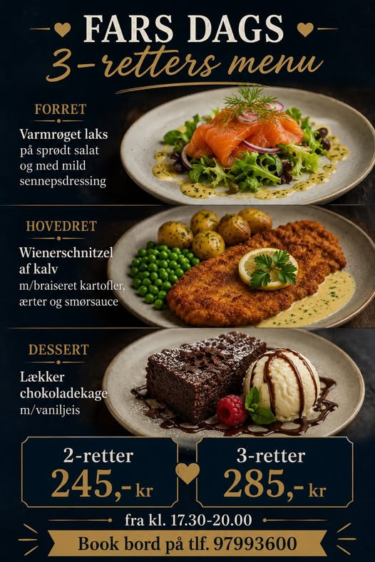 Vesløs Kro tilbyder fars dags menu fredag den 5/6