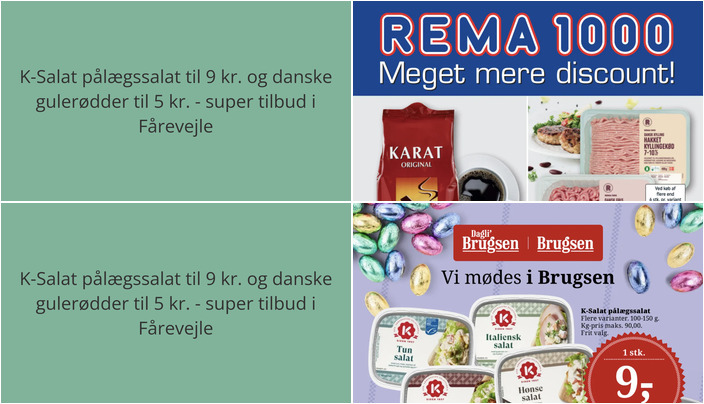 K-Salat pålægssalat til 9 kr. og danske gulerødder til 5 kr. - super tilbud i Fårevejle